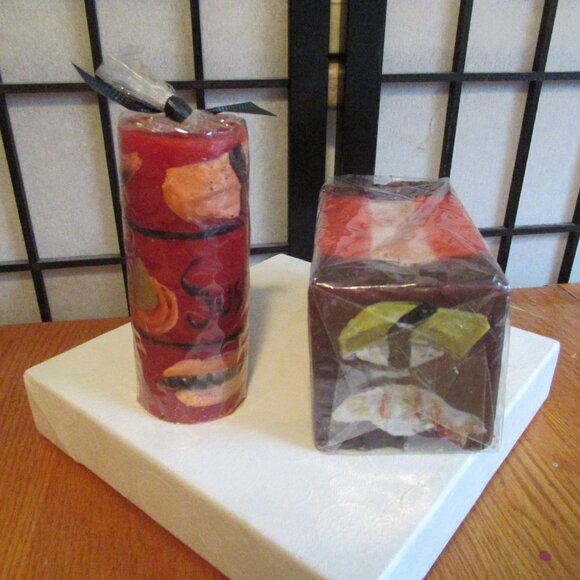 Hand painted Candles, Sushi motif, red, brown, Asian, Japanese, Theme, Party - Picture 4 of 7